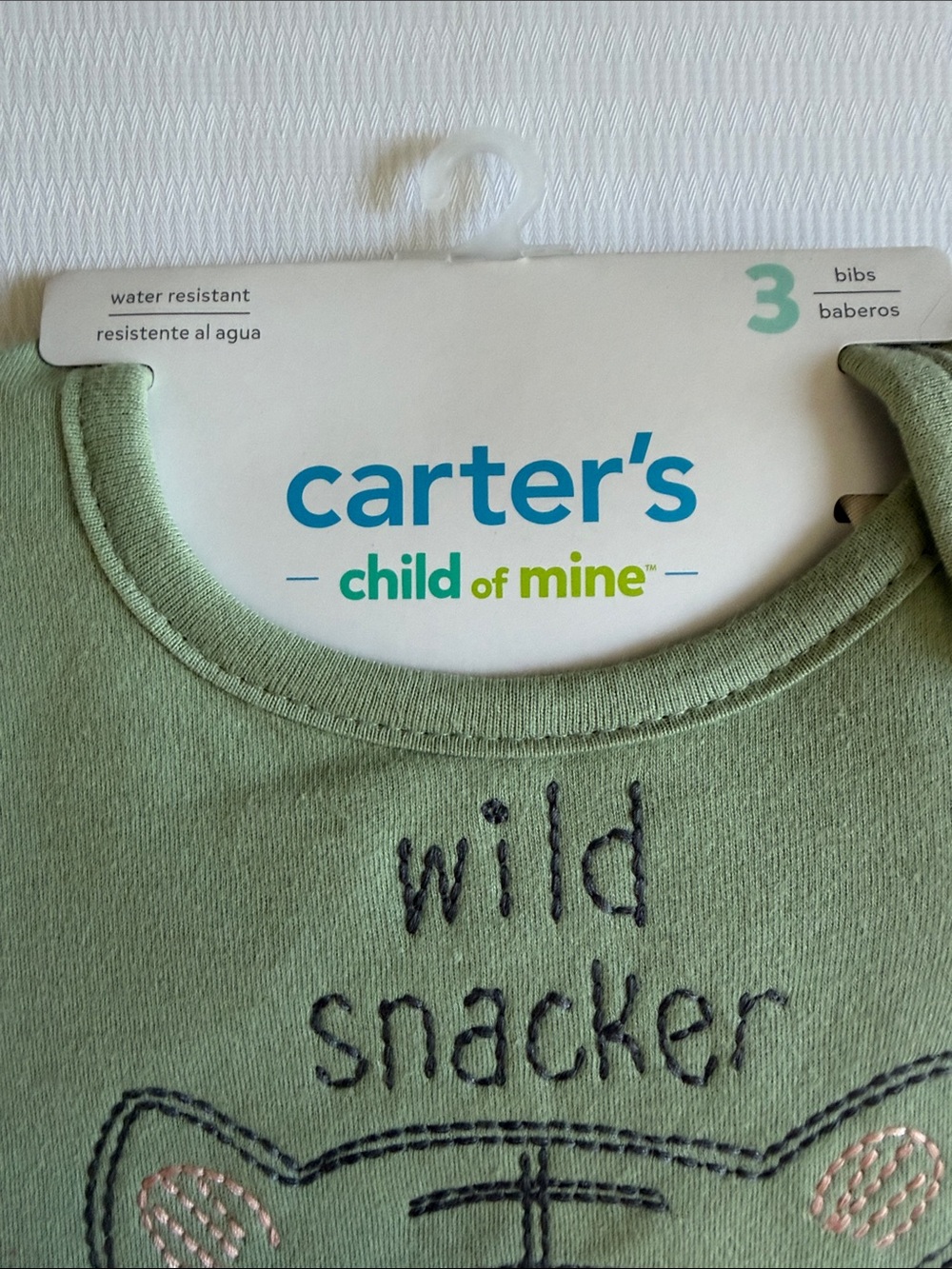 carter's Olive Green 'Wild Snacker' Tiger Bib Set (3) NIP - Picture 4 of 5